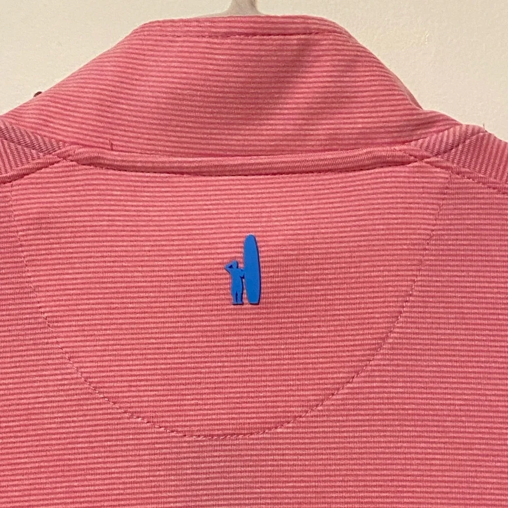 johnnie-O Prep-Formance 1/4 Zip Pullover XL Pink Striped Top Crest Logo Sweater